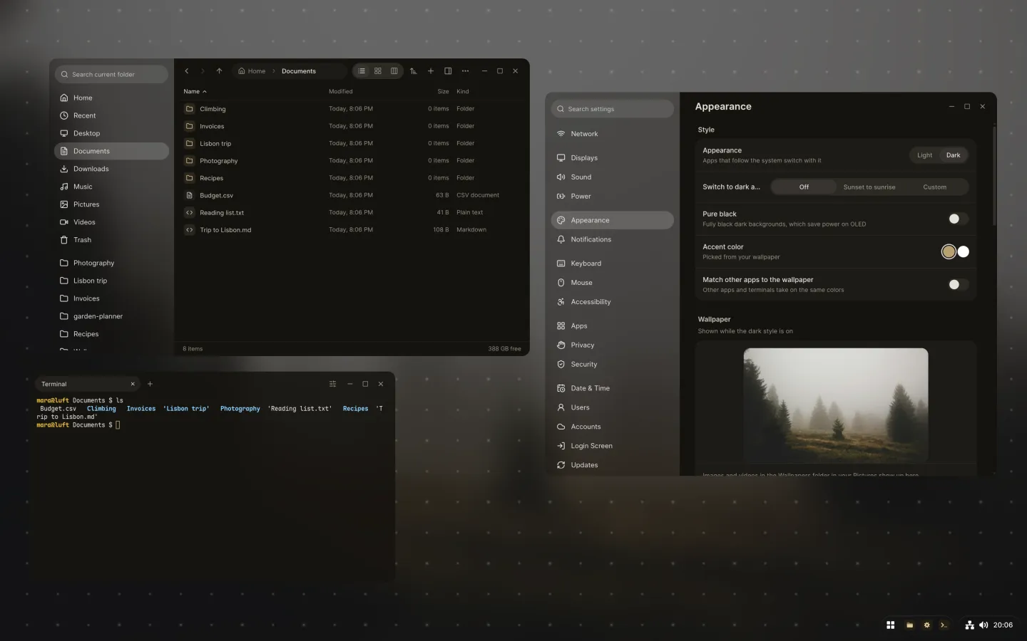 A desktop as a board, with every window side by side