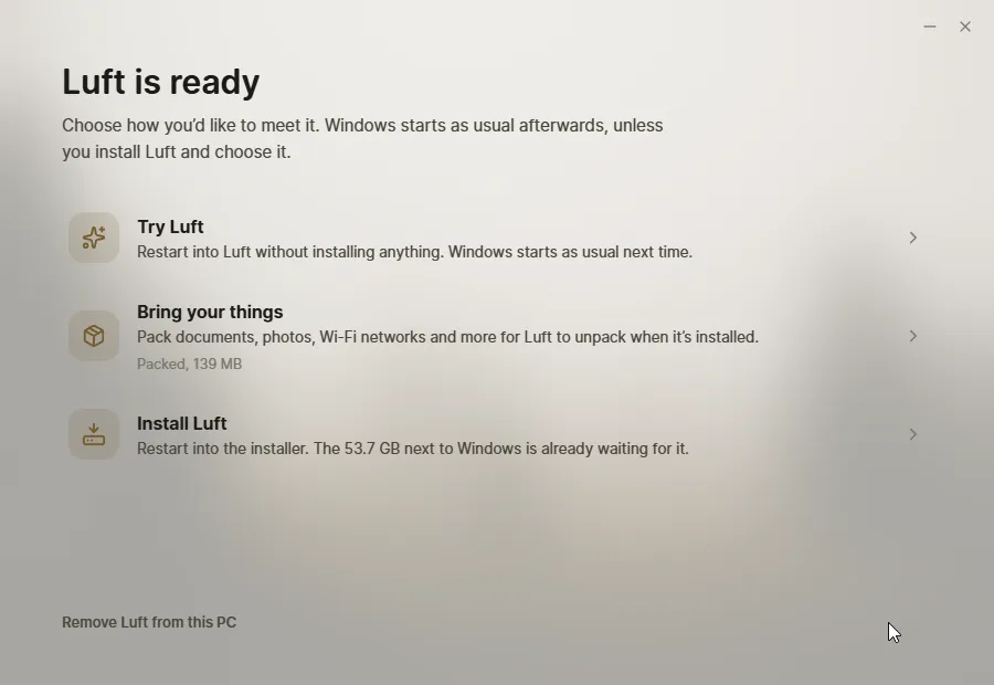 Meet Luft, ready to try Luft, bring your things along or install it