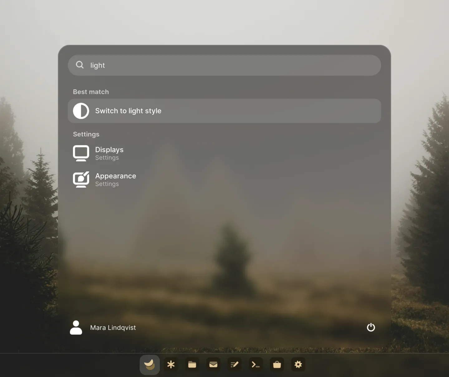 Start searching for dark, with the dark style action and matching settings
